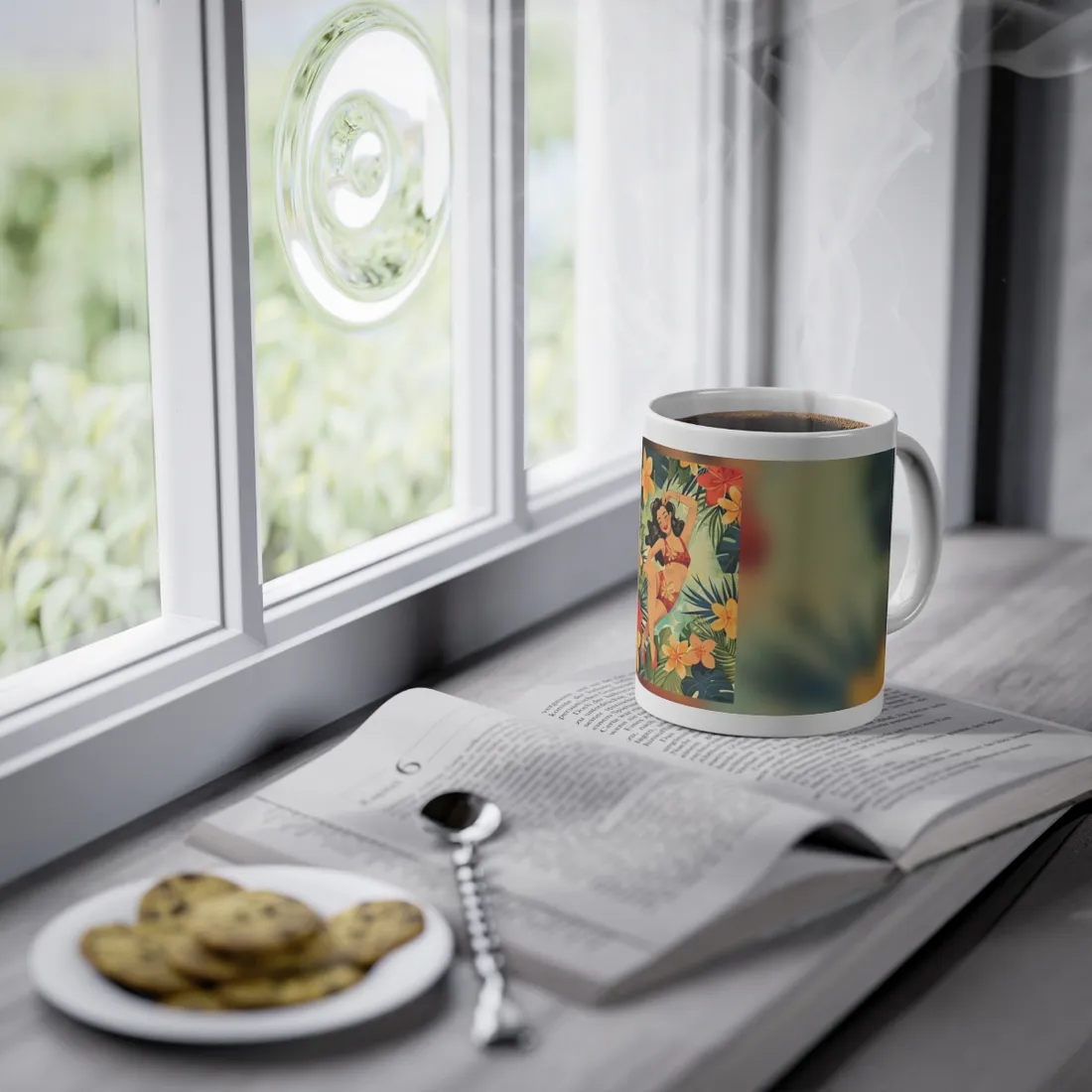 Vintage Pin-Up Girl Illustration: Retro Black and White Art - Mug