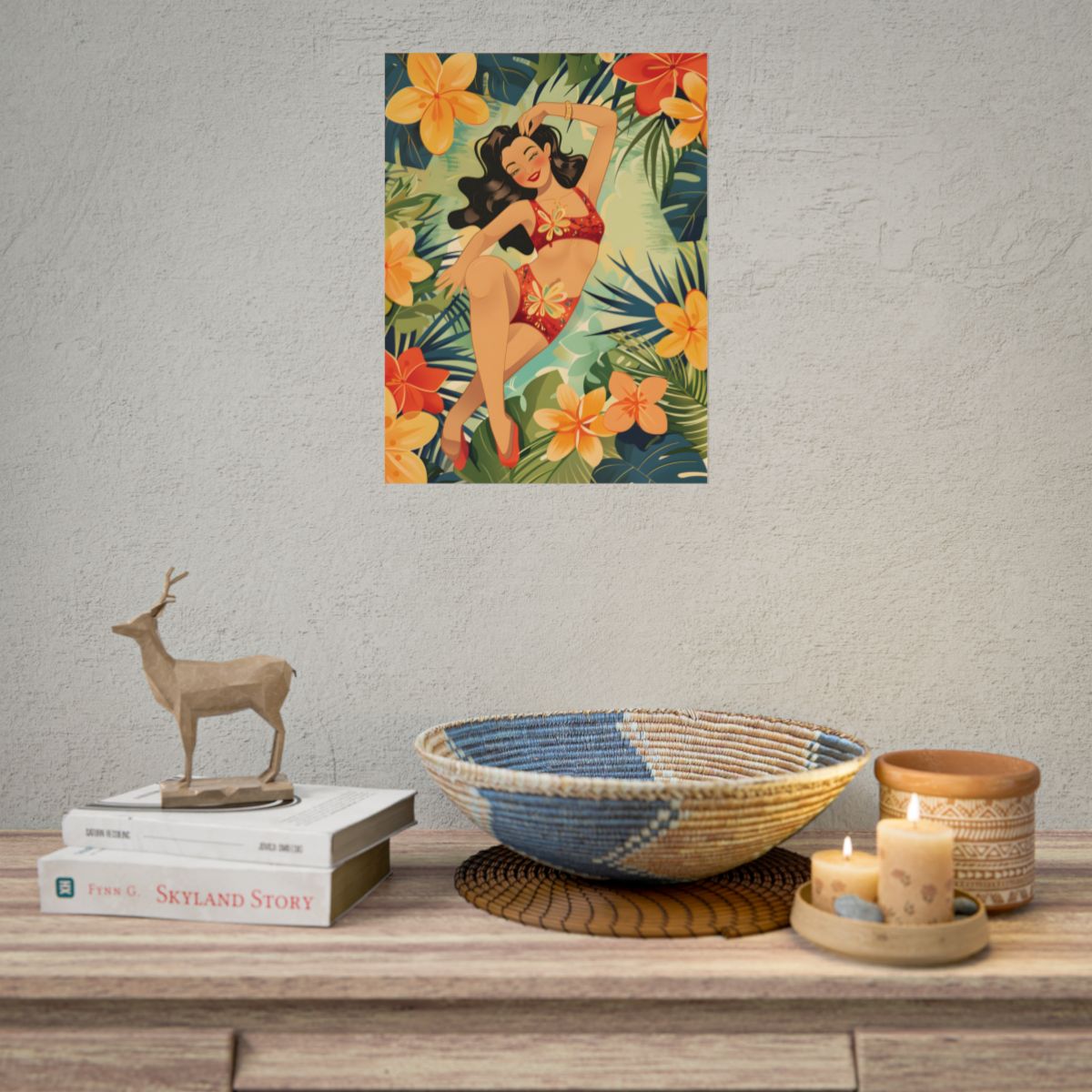 Vintage Pin-Up Girl Illustration: Retro Black and White Art - Poster