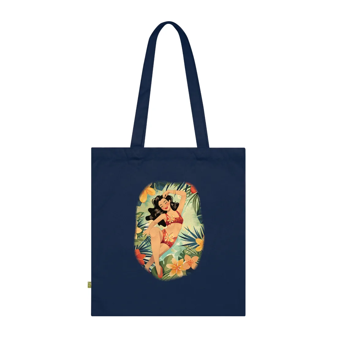 Vintage Pin-Up Girl Illustration: Retro Black and White Art - Tote Bag (French Navy)