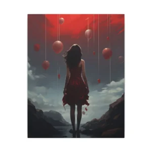 Woman Standing Among Red Balloons Canvas Print