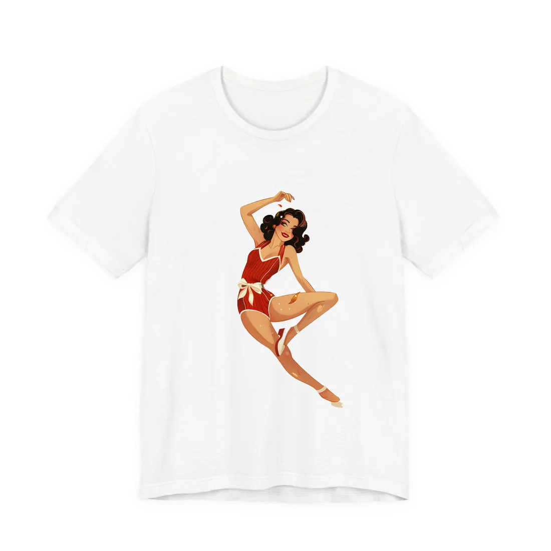 Vintage Retro Pin-Up Girl: Classic Illustration Art - T-Shirt (White)
