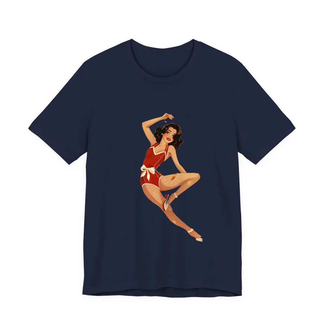 Vintage Retro Pin-Up Girl: Classic Illustration Art - T-Shirt (Navy)