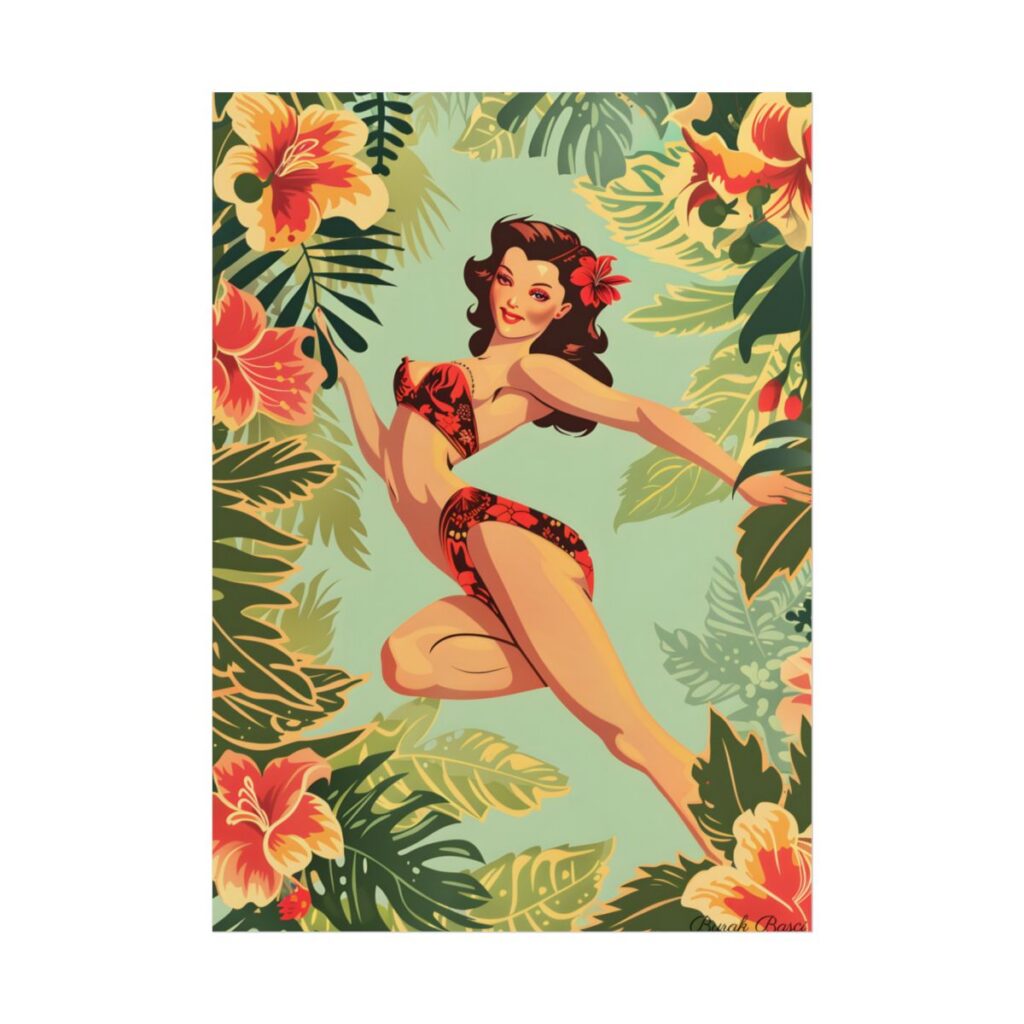 Vintage Retro Pin-Up Girl: Mid-Century Art Illustration - Poster