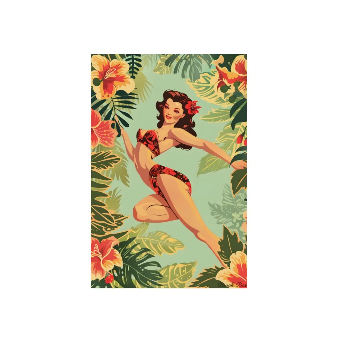 Vintage Retro Pin-Up Girl: Mid-Century Art - Metal Poster