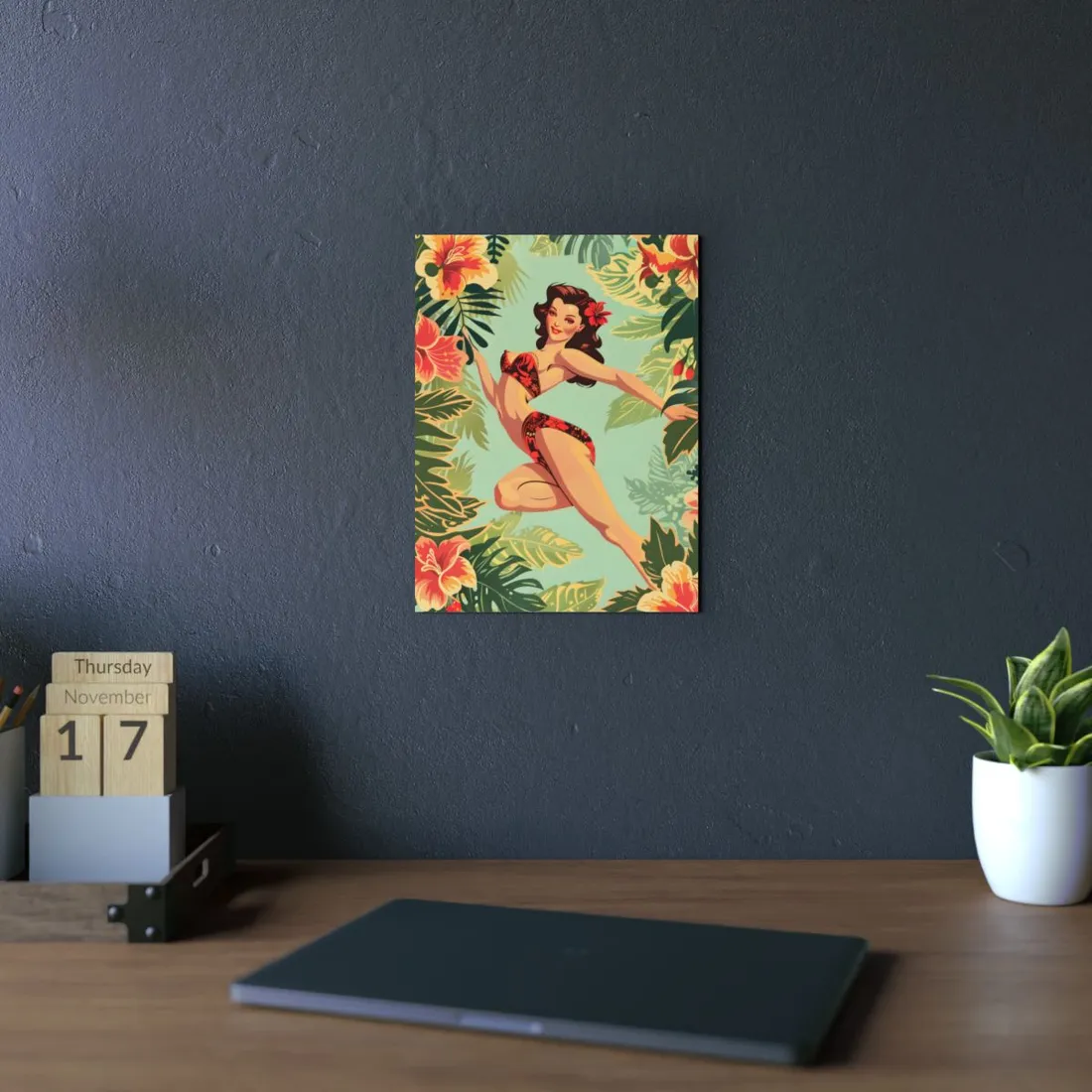 Vintage Retro Pin-Up Girl: Mid-Century Art - Metal Poster