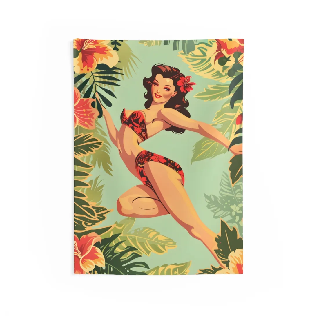 Vintage Retro Pin-Up Girl: Mid-Century Art - Wall Tapestry