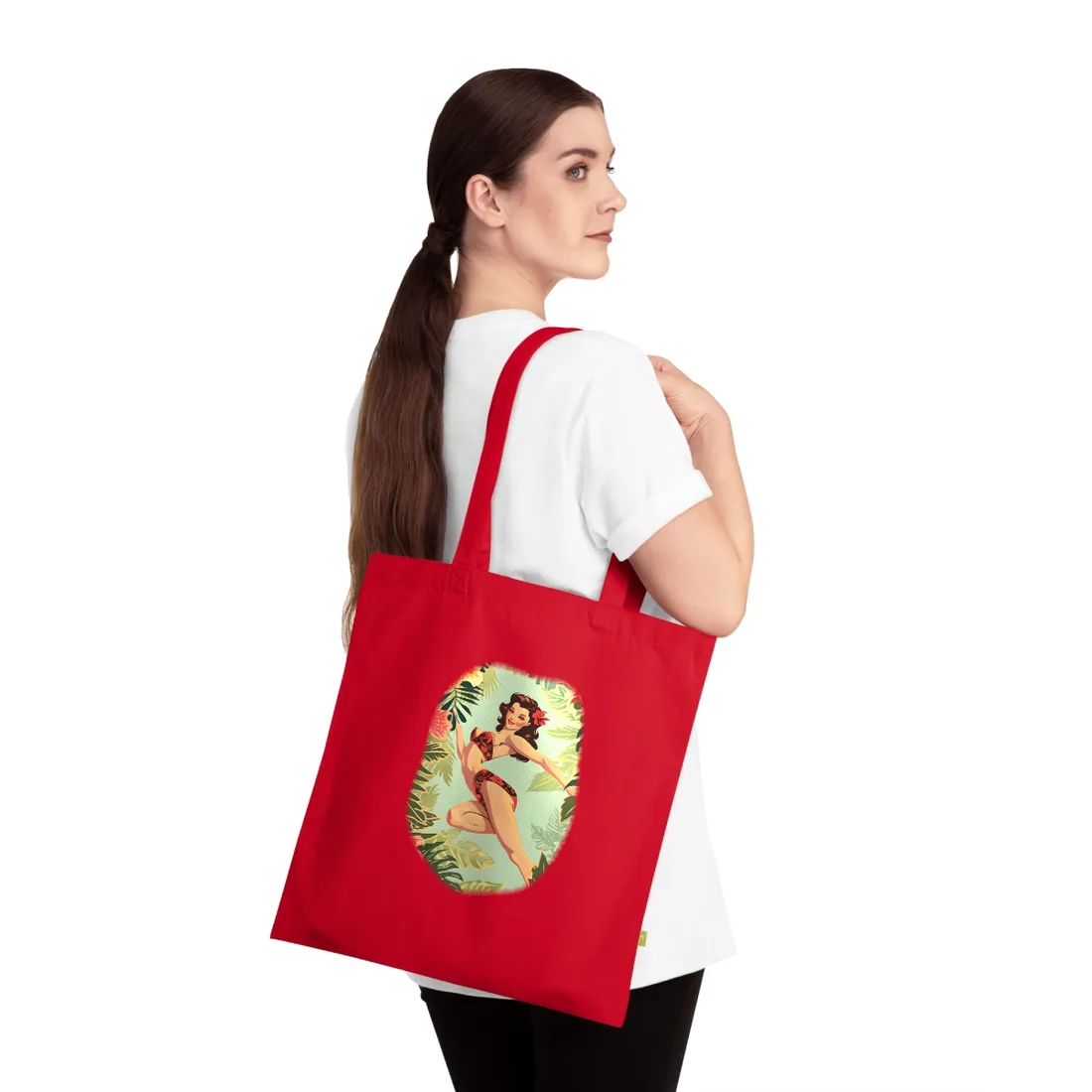 Vintage Retro Pin-Up Girl: Mid-Century Art - Tote Bag (Classic Red)