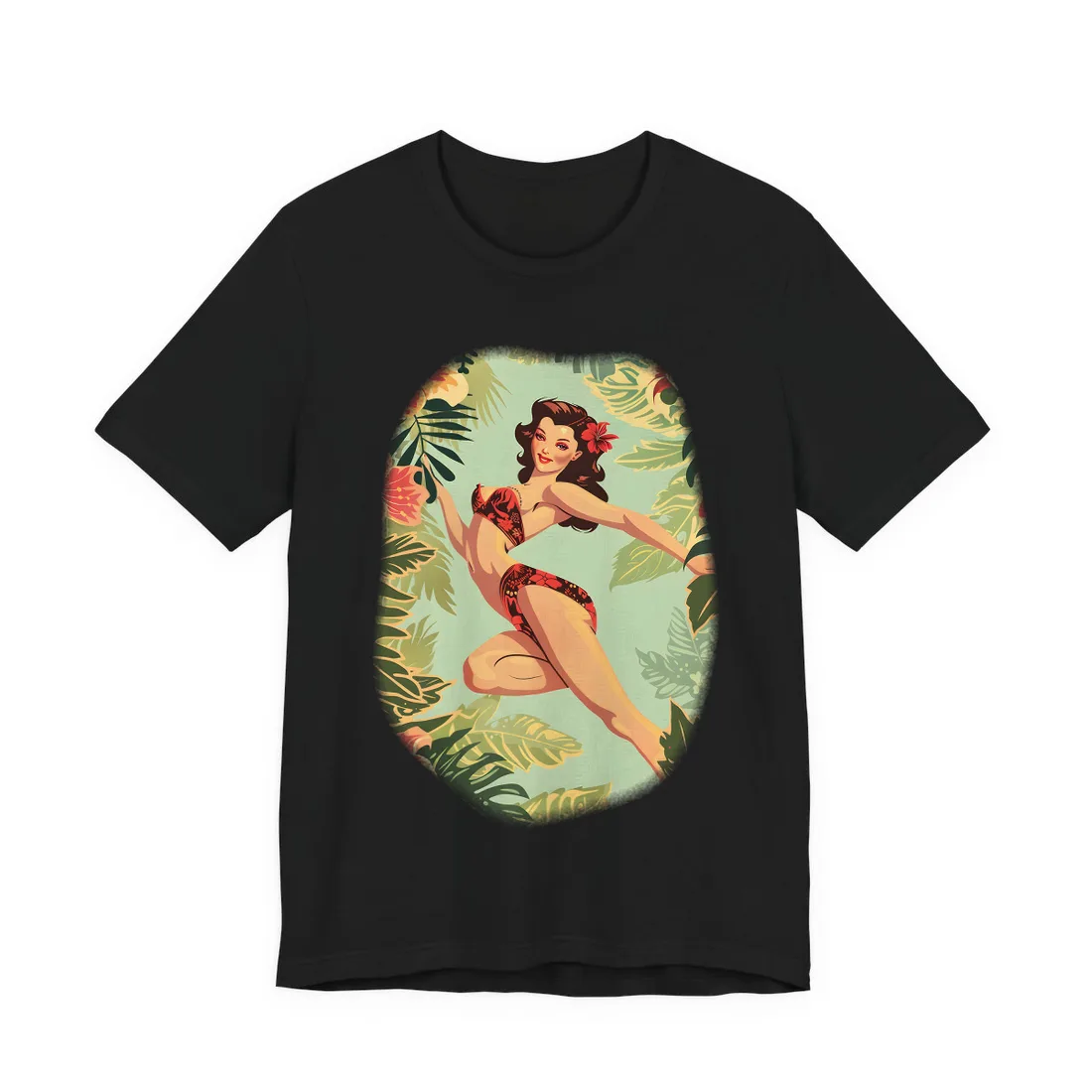 Vintage Retro Pin-Up Girl: Mid-Century Art - T-Shirt (Black)