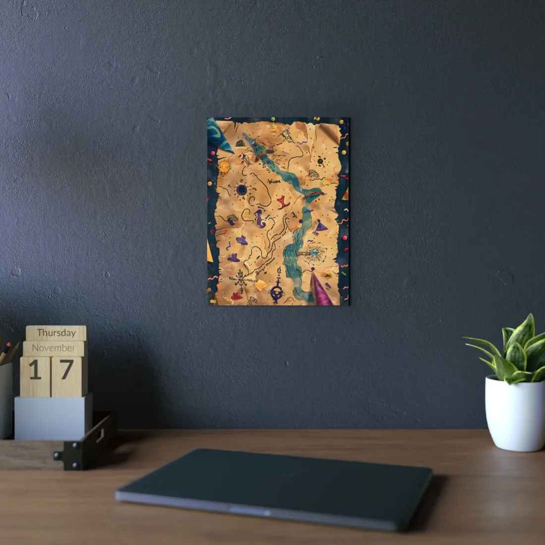 Vintage River Map Illustration: Adventure Parchment Design - Metal Poster