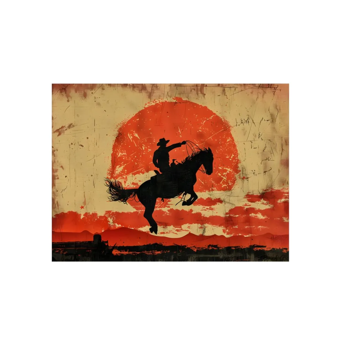 Vintage Rodeo Cowboy: Classic Bucking Bronco Art - Metal Poster