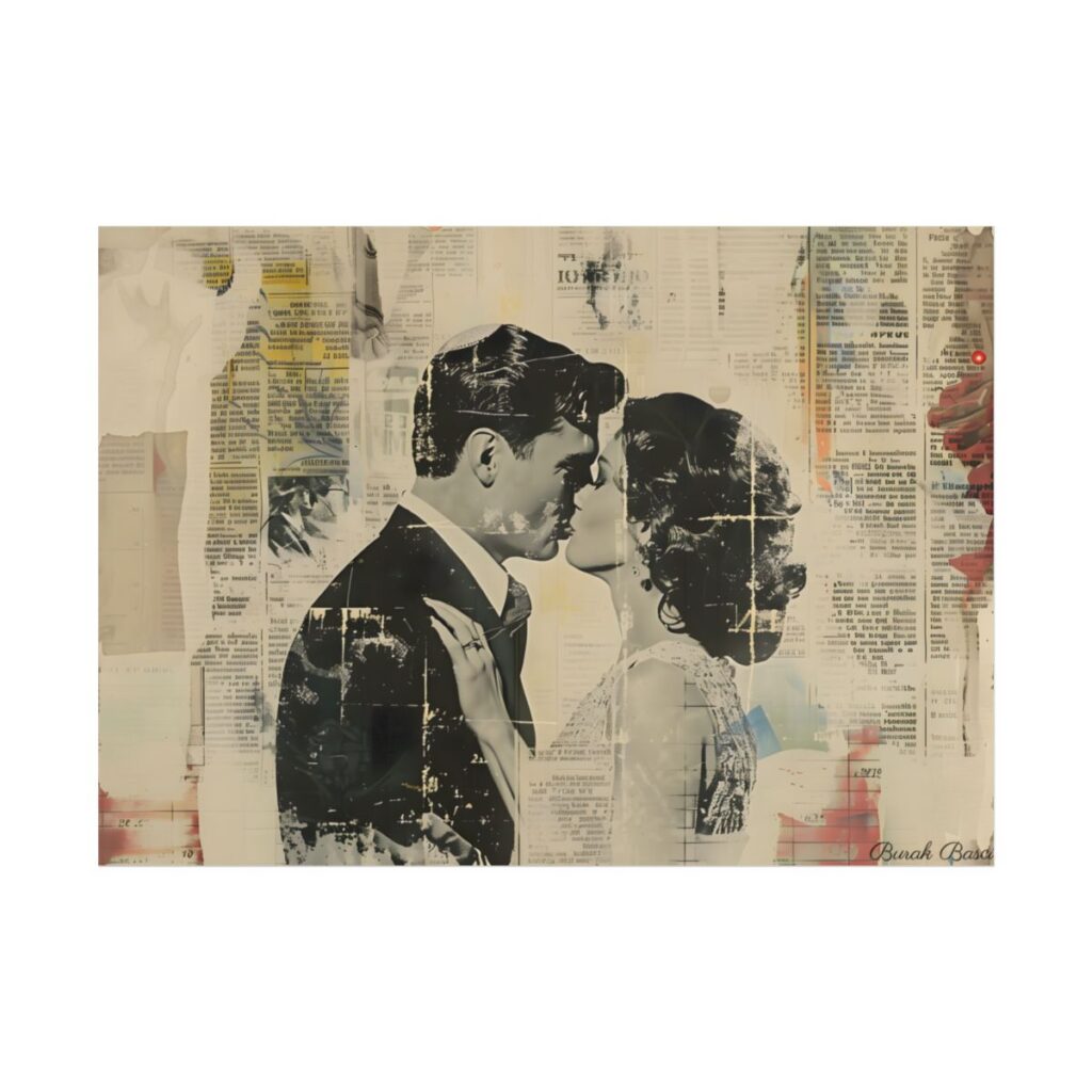 Vintage Romance: Celebratory Couple Art Poster - Poster
