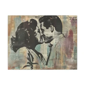Profile Silhouettes on Newspaper Canvas Print