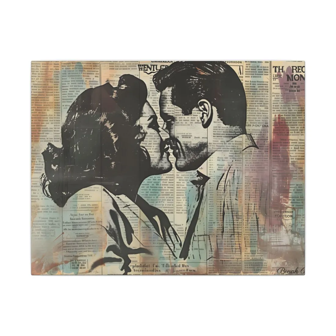 Vintage Romance: Couples in Love - Newsprint Art - Canvas