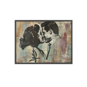 Profile Silhouettes on Newspaper Framed Poster