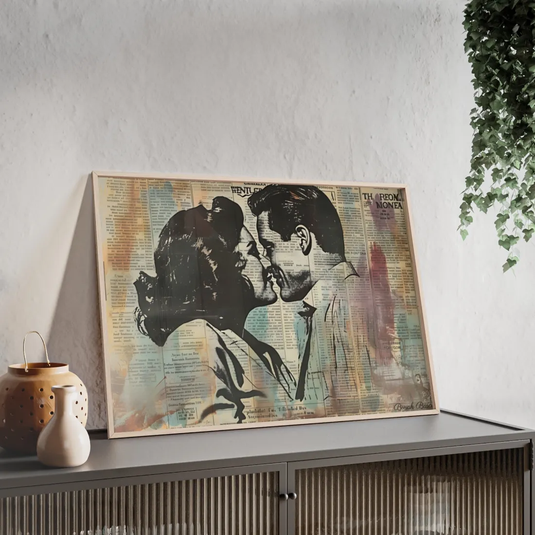 Vintage Romance: Couples in Love - Newsprint Art - Framed Poster
