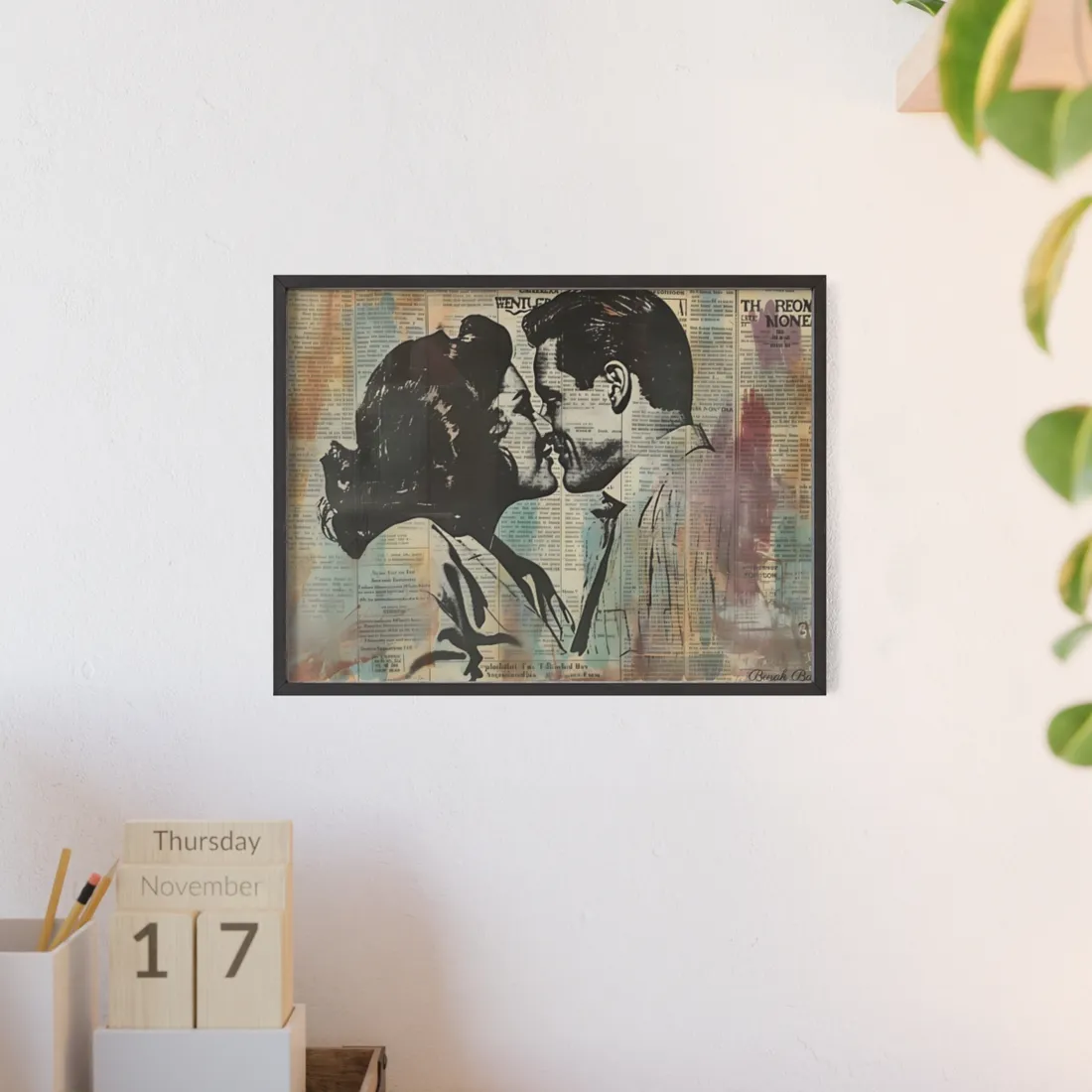 Vintage Romance: Couples in Love - Newsprint Art - Framed Poster