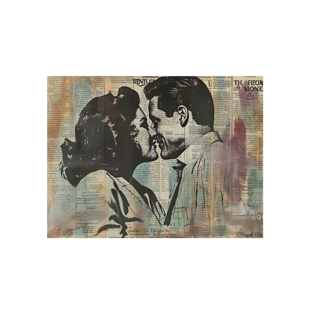 Vintage Romance: Couples in Love - Newsprint Art - Metal Poster