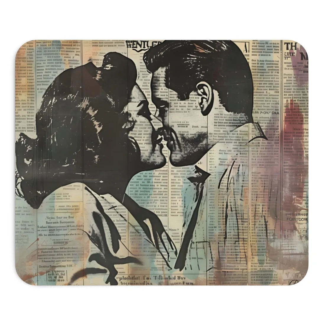 Vintage Romance: Couples in Love - Newsprint Art - Mouse Pad