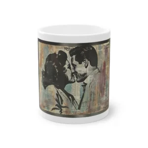 Profile Silhouettes on Newspaper Mug