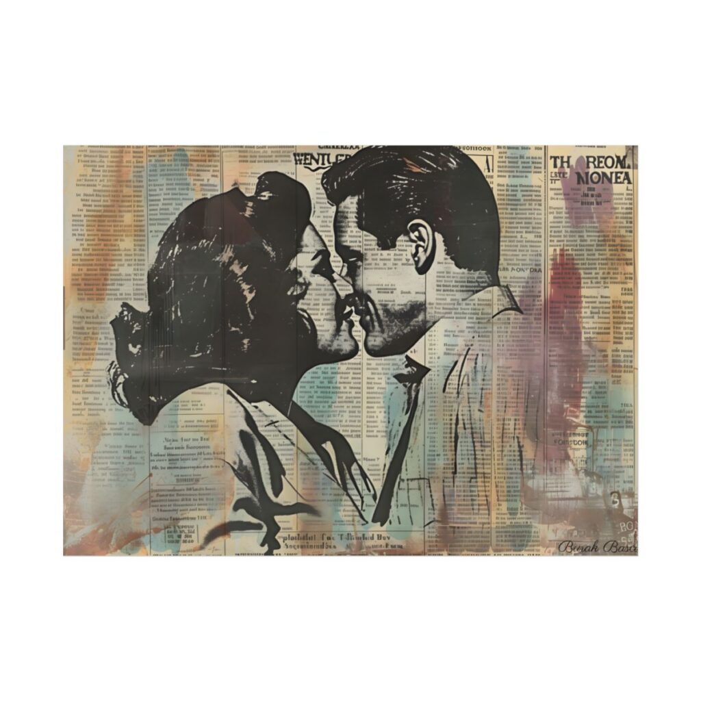 Vintage Romance: Couples in Love - Newsprint Art - Poster