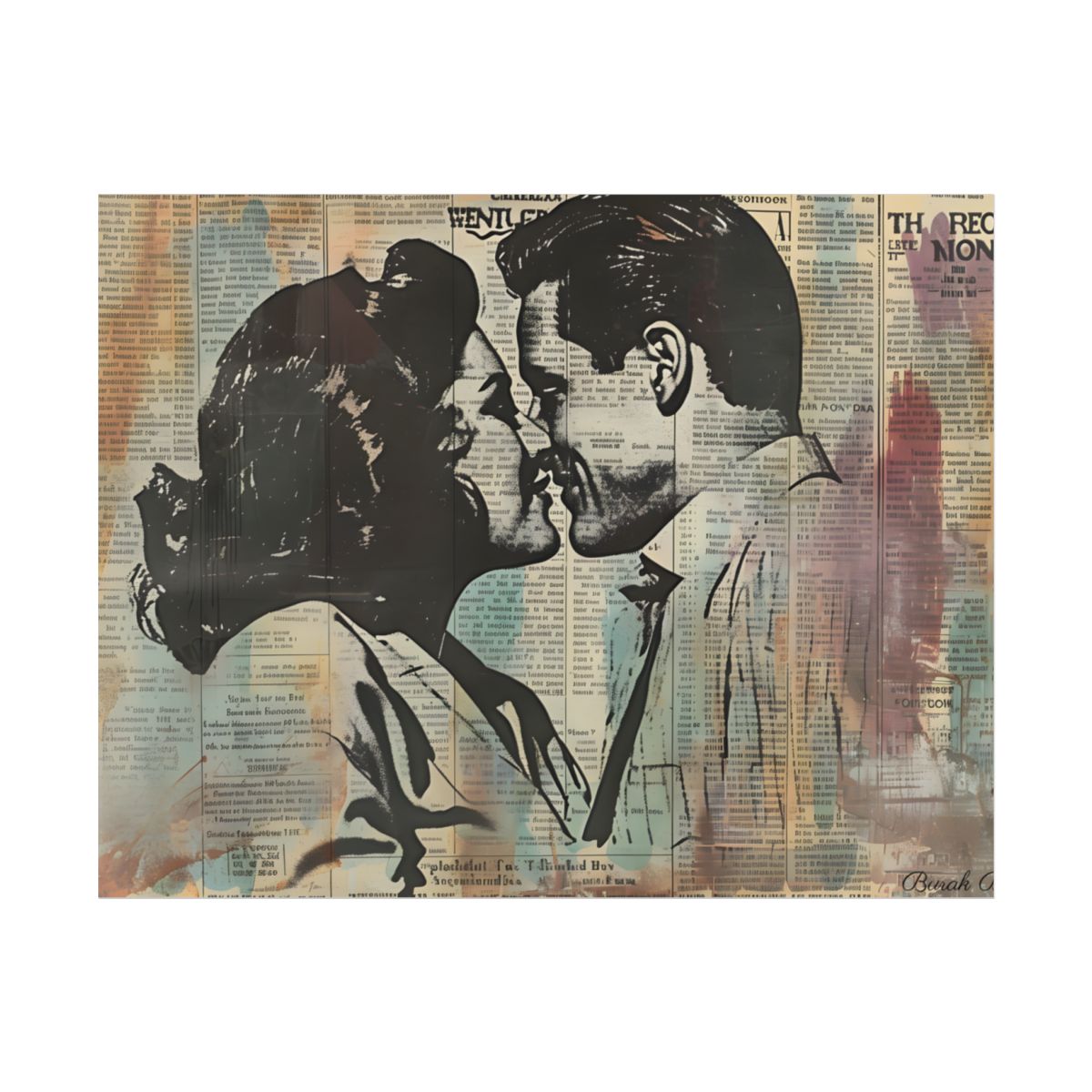 Vintage Romance: Couples in Love - Newsprint Art - Poster