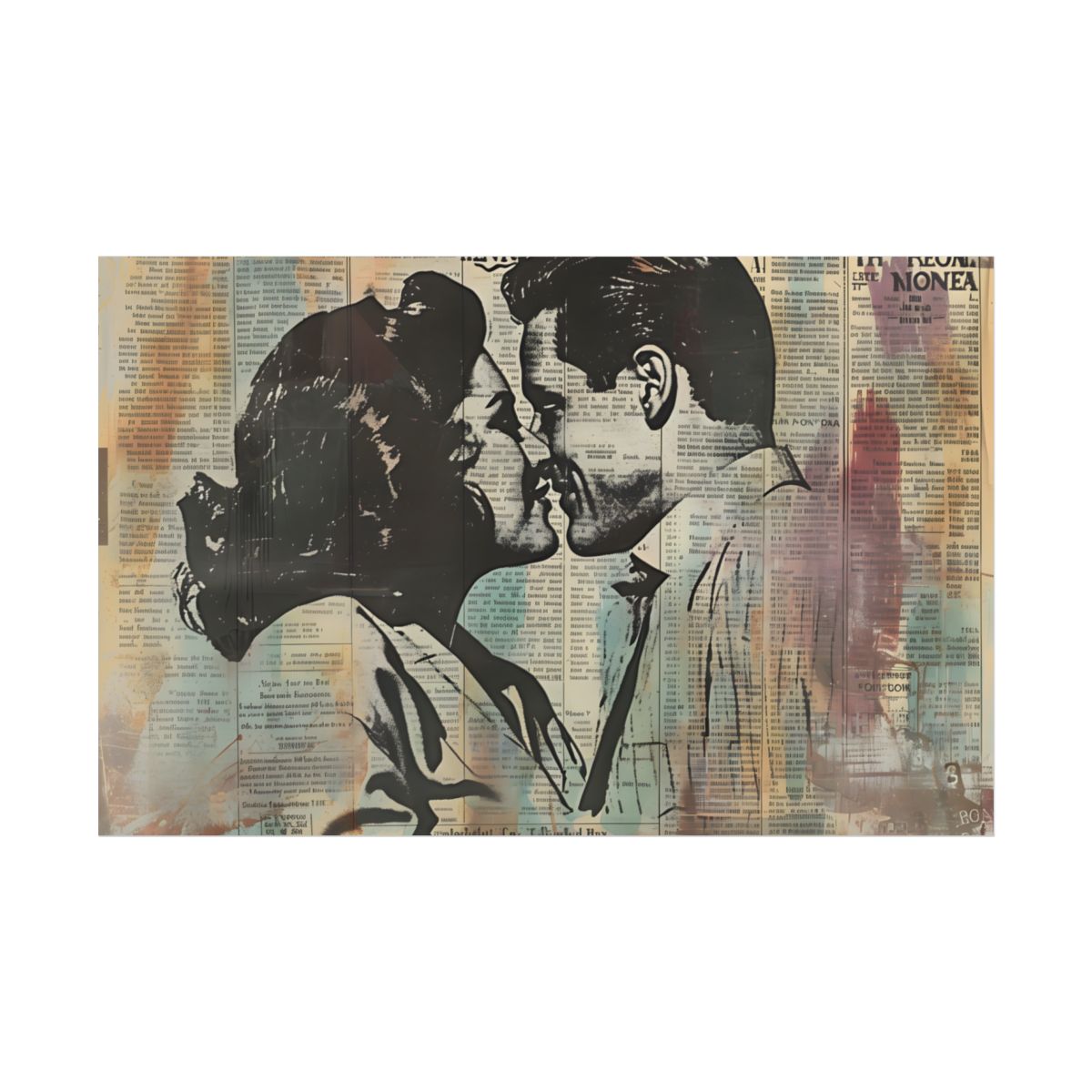 Vintage Romance: Couples in Love - Newsprint Art - Poster