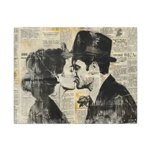 Couple Profiles on Newspaper Canvas Print
