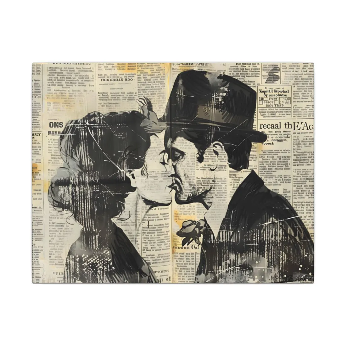Vintage Romance Couples: Newsprint Artwork - Intimate Moments - Canvas