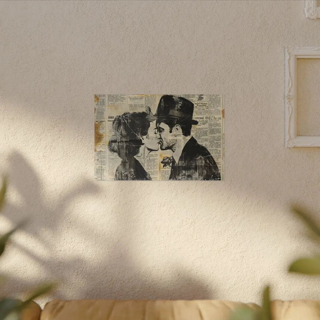 Vintage Romance Couples: Newsprint Artwork - Intimate Moments - Canvas