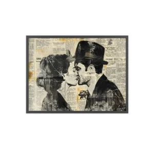 Couple Profiles on Newspaper Framed Poster