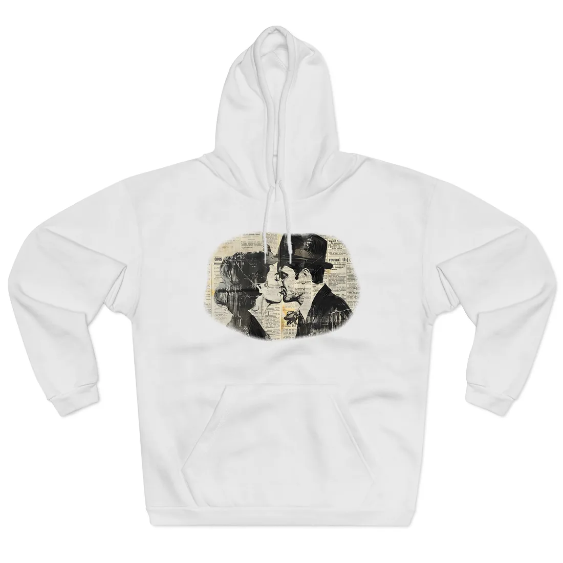 Vintage Romance Couples: Newsprint Artwork - Intimate Moments - Hoodie (White)