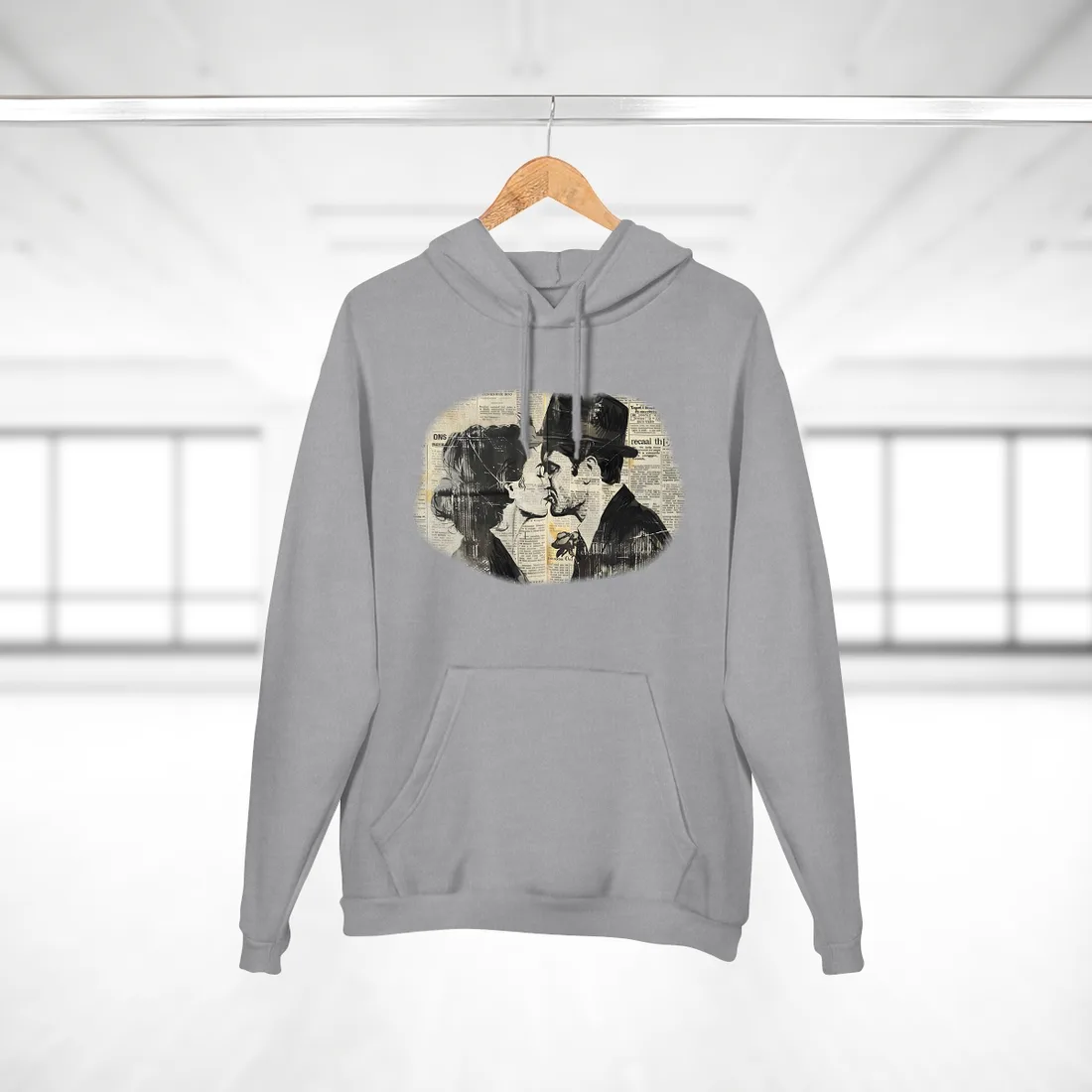 Vintage Romance Couples: Newsprint Artwork - Intimate Moments - Hoodie (Heather Grey)