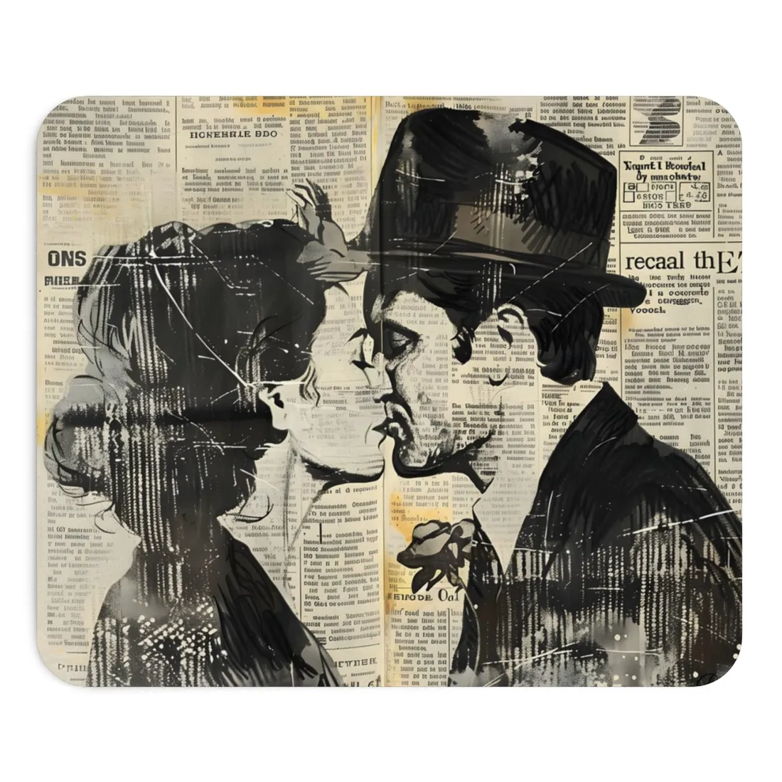 Vintage Romance Couples: Newsprint Artwork - Intimate Moments - Mouse Pad