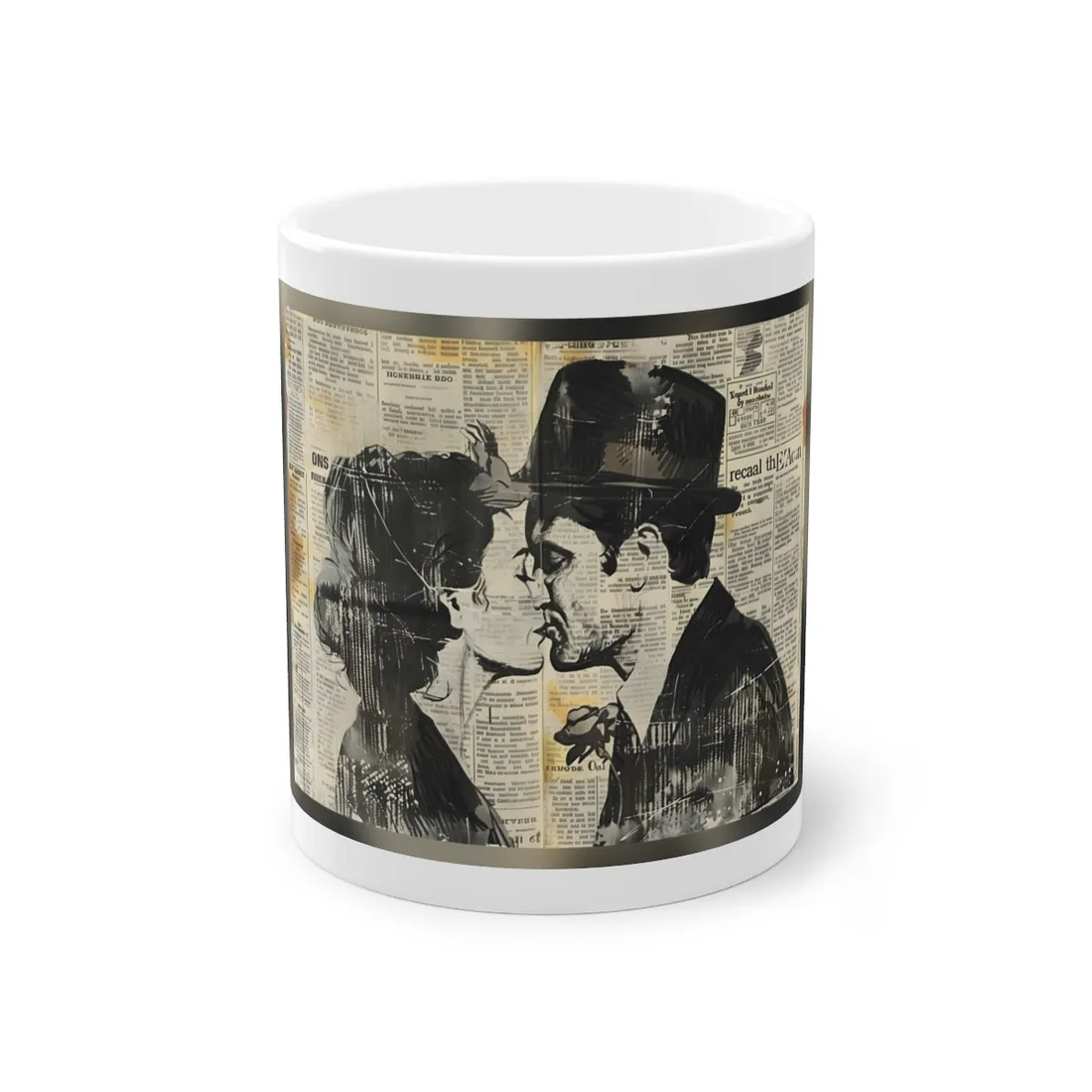 Vintage Romance Couples: Newsprint Artwork - Intimate Moments - Mug