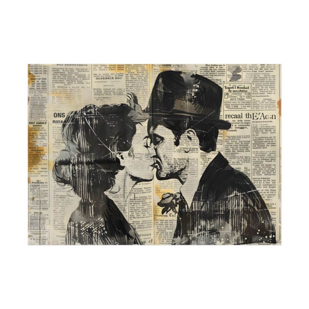 Vintage Romance Couples: Newsprint Artwork - Intimate Moments - Poster