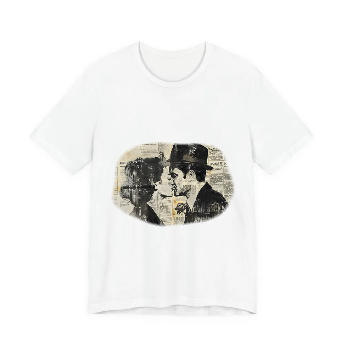 Vintage Romance Couples: Newsprint Artwork - Intimate Moments - T-Shirt (White)