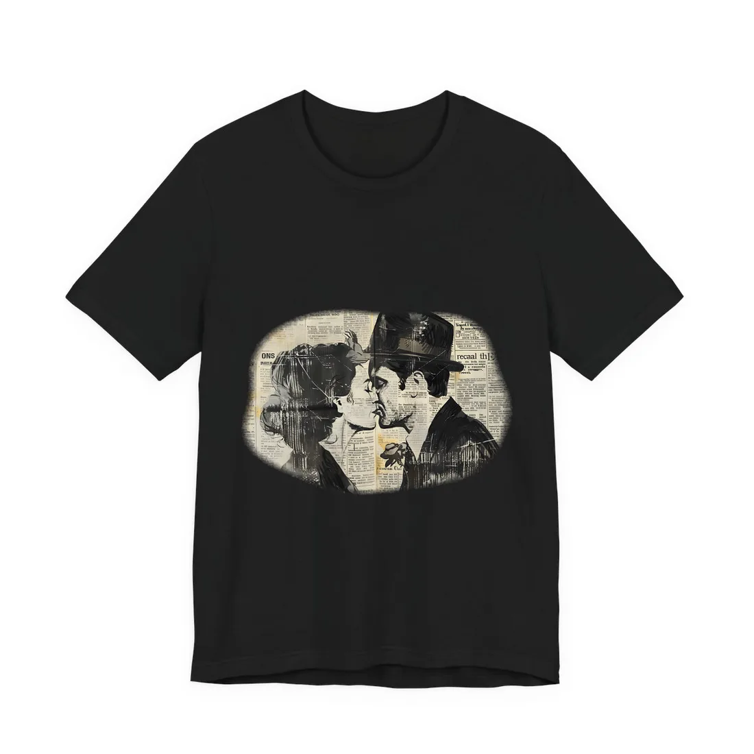 Vintage Romance Couples: Newsprint Artwork - Intimate Moments - T-Shirt (Black)