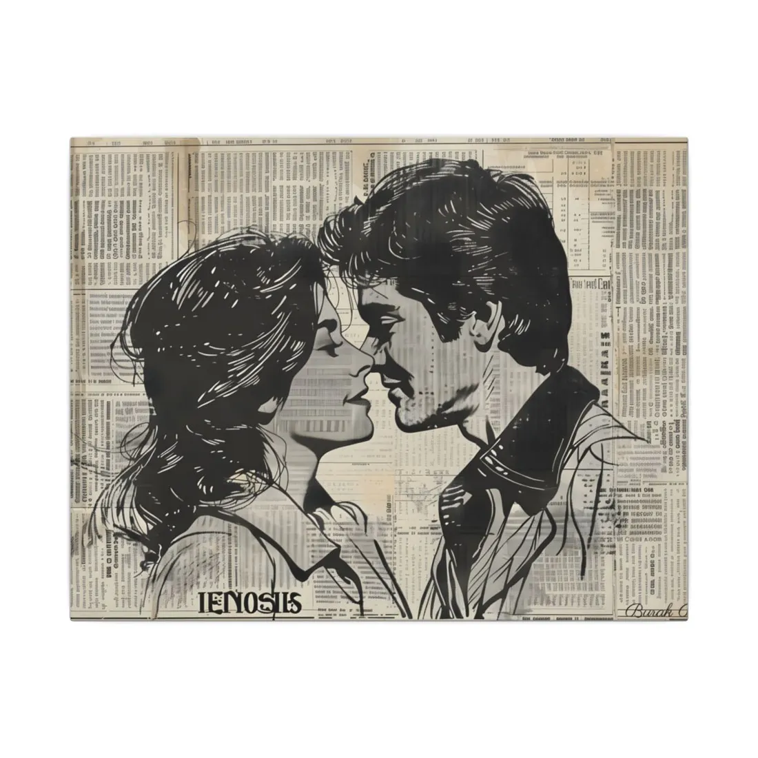 Vintage Romance Couples: Timeless Newsprint Art - Canvas