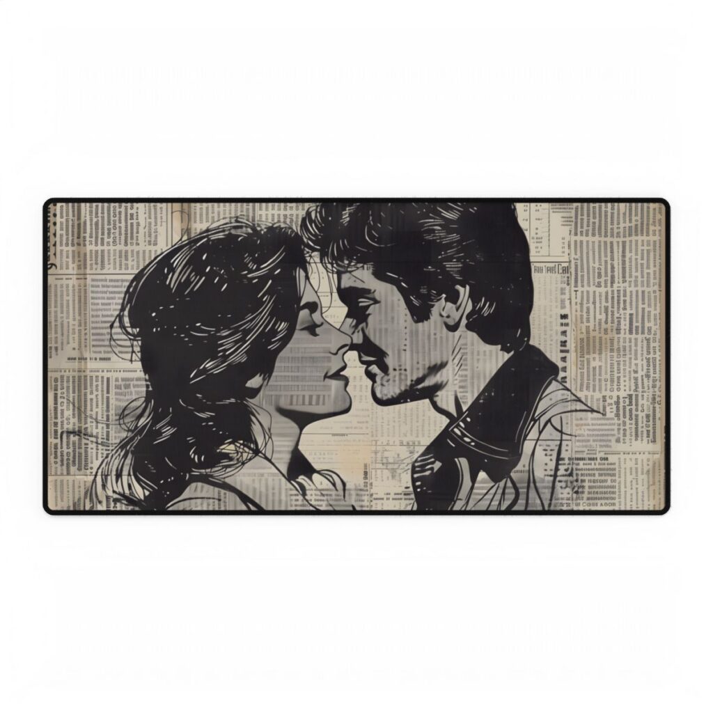 Vintage Romance Couples: Timeless Newsprint Art - Desk Mat