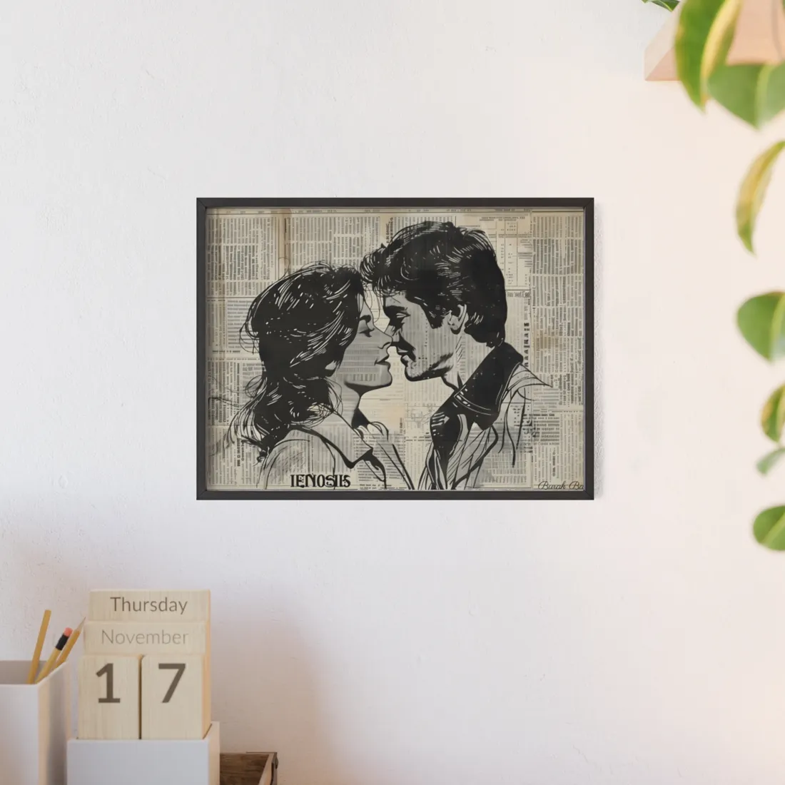 Vintage Romance Couples: Timeless Newsprint Art - Framed Poster