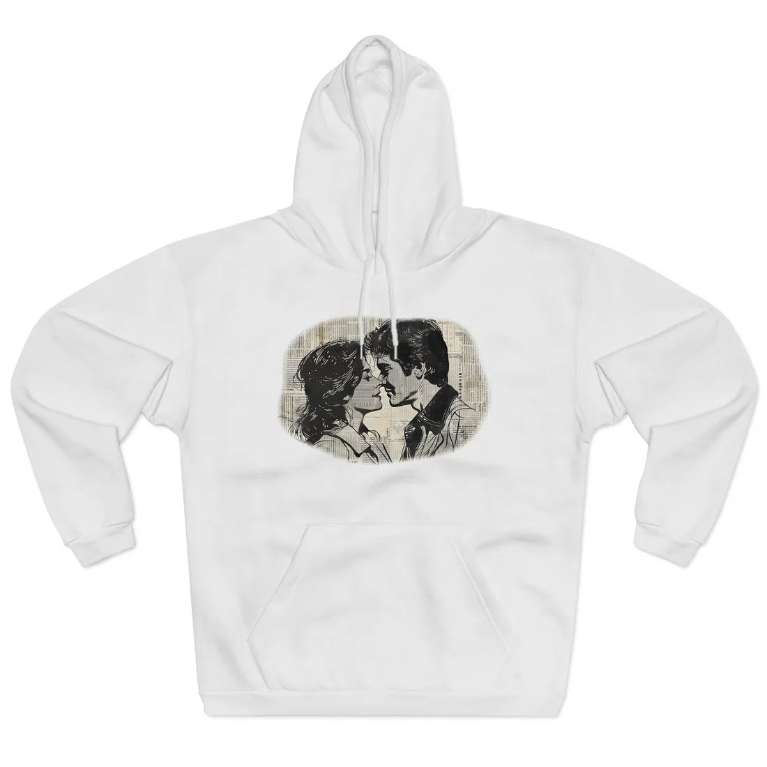 Vintage Romance Couples: Timeless Newsprint Art - Hoodie (White)