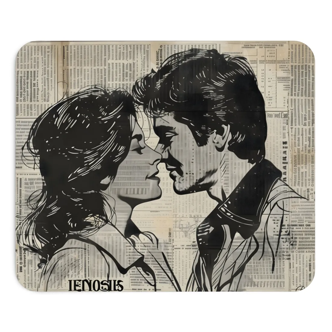 Vintage Romance Couples: Timeless Newsprint Art - Mouse Pad