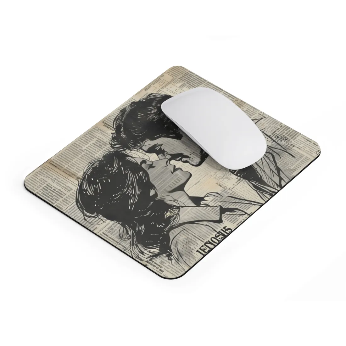 Vintage Romance Couples: Timeless Newsprint Art - Mouse Pad