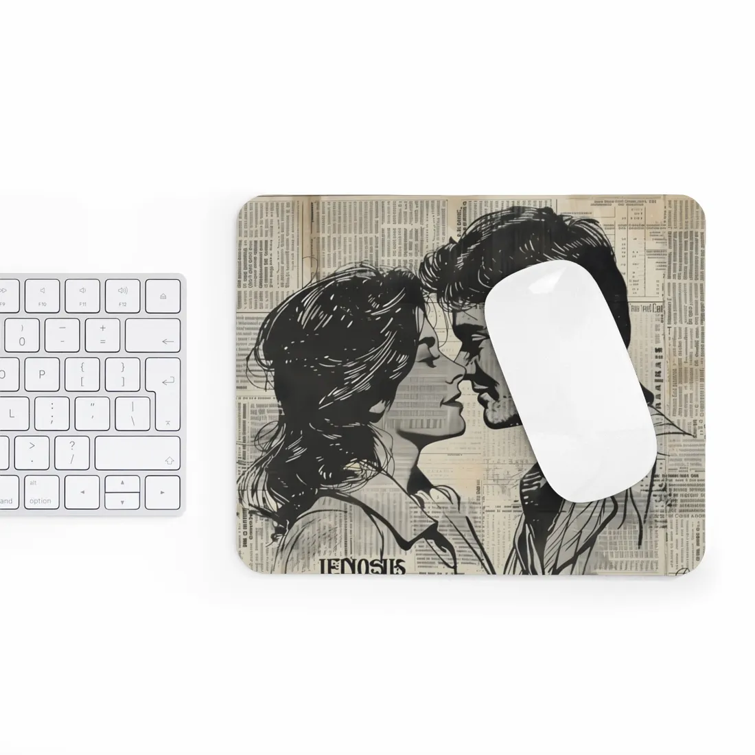 Vintage Romance Couples: Timeless Newsprint Art - Mouse Pad