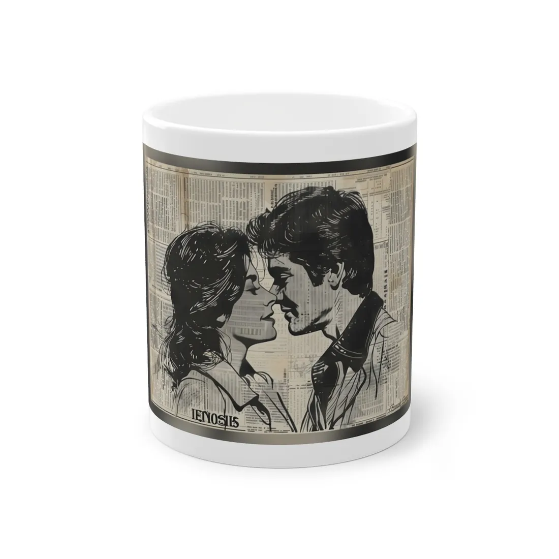 Vintage Romance Couples: Timeless Newsprint Art - Mug