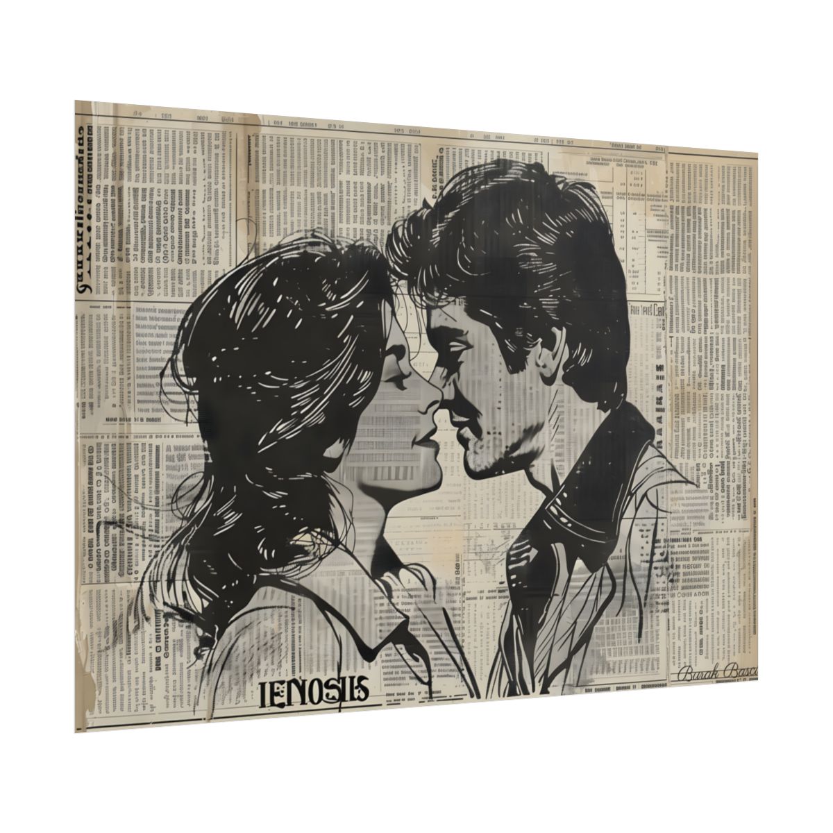Vintage Romance Couples: Timeless Newsprint Art - Poster