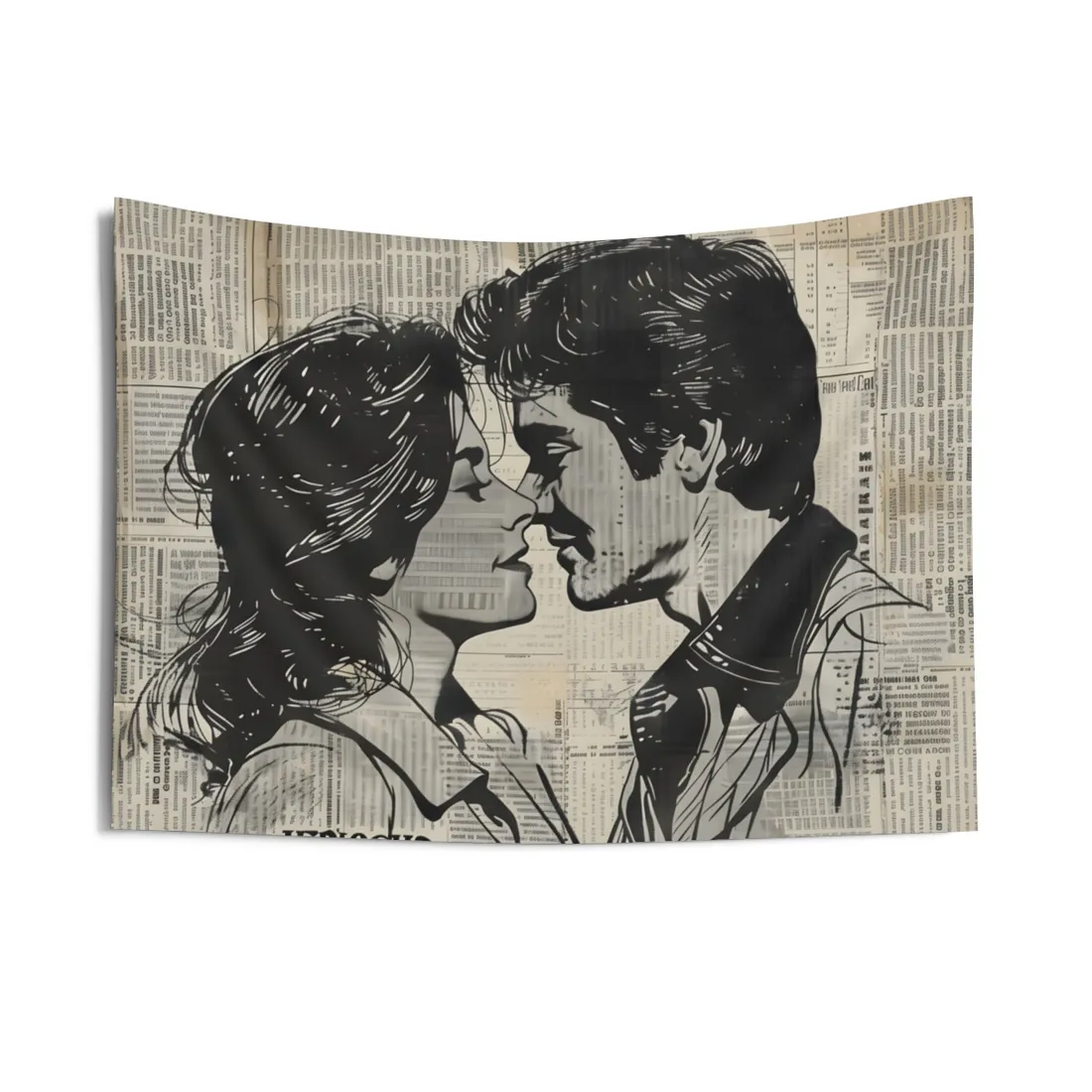 Vintage Romance Couples: Timeless Newsprint Art - Wall Tapestry