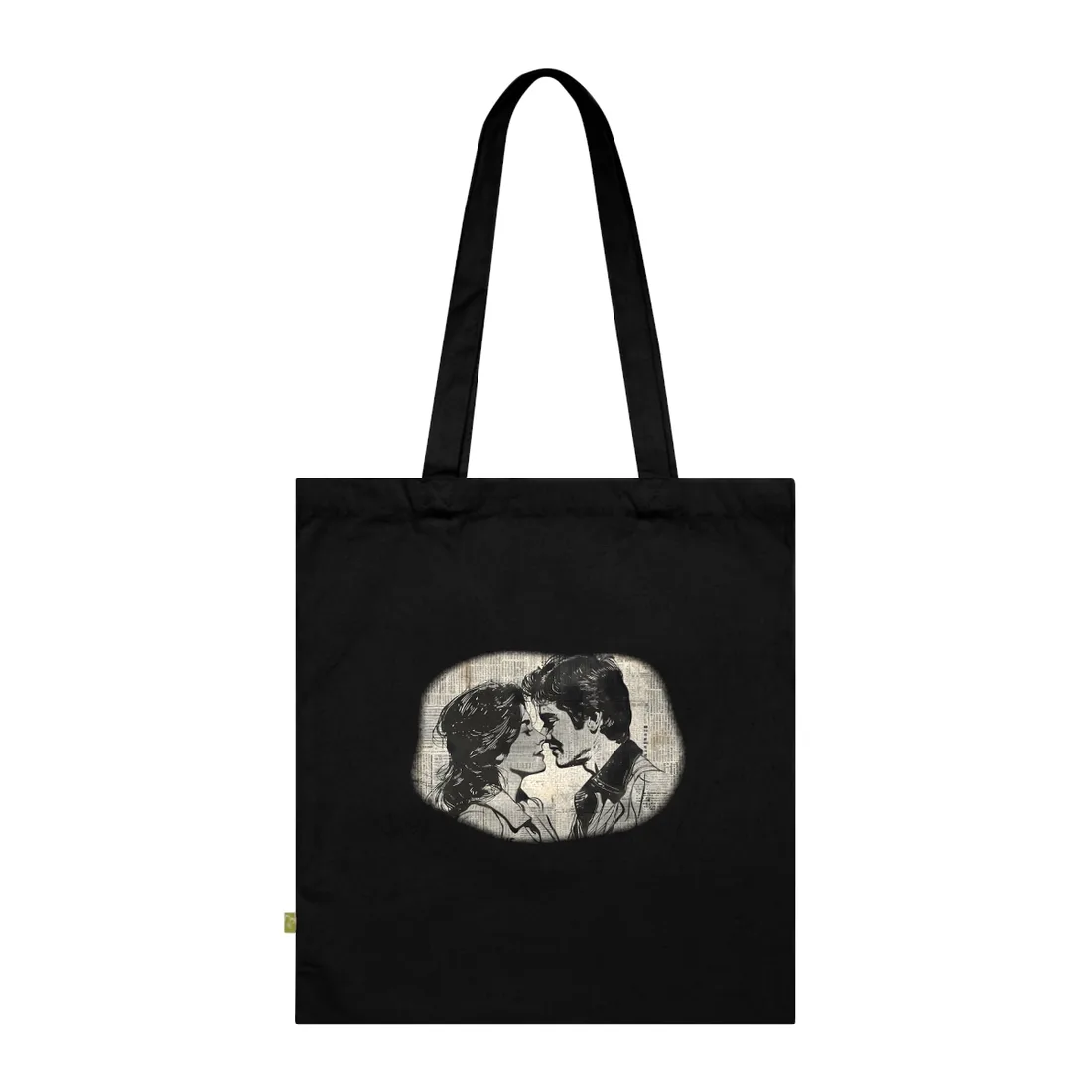 Vintage Romance Couples: Timeless Newsprint Art - Tote Bag (Black)