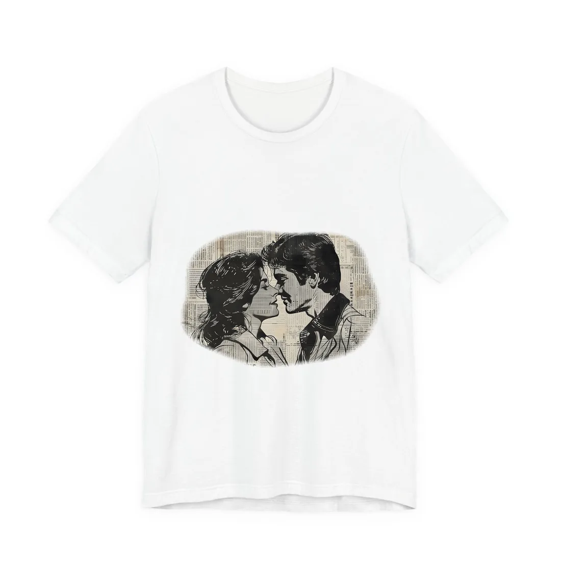 Vintage Romance Couples: Timeless Newsprint Art - T-Shirt (White)