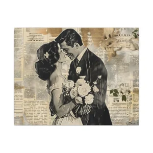 Vintage Newspaper Wedding Kiss Canvas Print